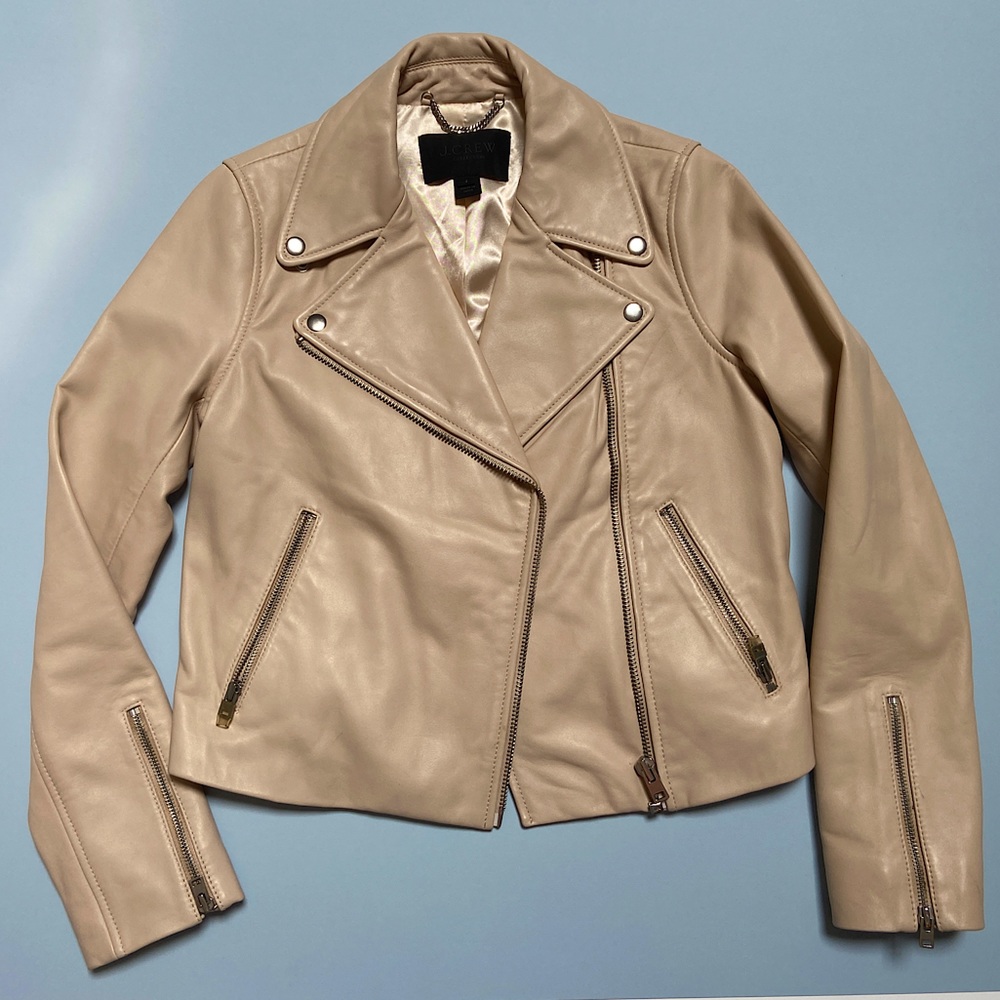 J Crew Collection Leather Moto Jacket Moroccan Sand Cream Tan Beige Nude 6